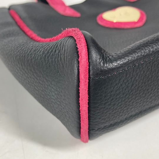 BVLGARI Handbag leather black By color Heart logo Women Used Authentic