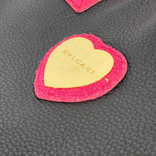 BVLGARI Handbag leather black By color Heart logo Women Used Authentic