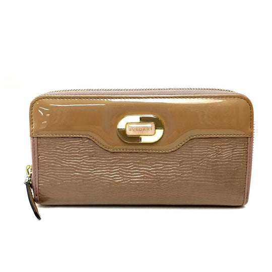 BVLGARI Long Wallet Purse 34850 Patent leather beige Isabella Rossellini Women Women Used Authentic