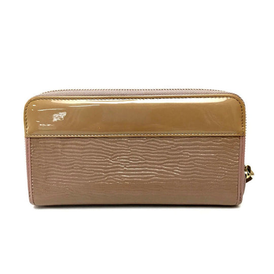 BVLGARI Long Wallet Purse 34850 Patent leather beige Isabella Rossellini Women Women Used Authentic