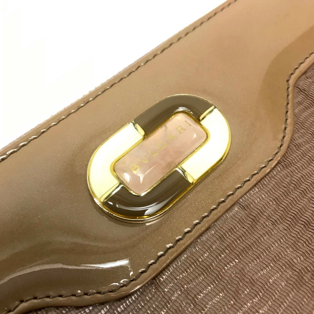 BVLGARI Long Wallet Purse 34850 Patent leather beige Isabella Rossellini Women Women Used Authentic