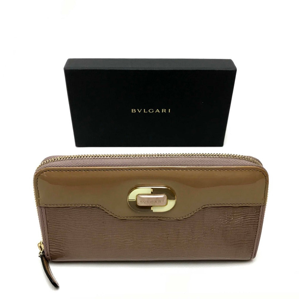 BVLGARI Long Wallet Purse 34850 Patent leather beige Isabella Rossellini Women Women Used Authentic