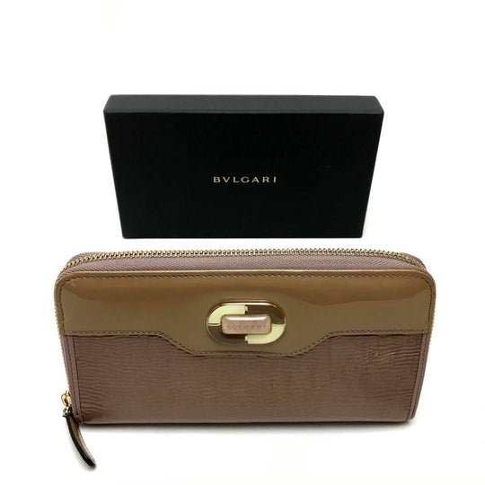 BVLGARI Long Wallet Purse 34850 Patent leather beige Isabella Rossellini Women Women Used Authentic