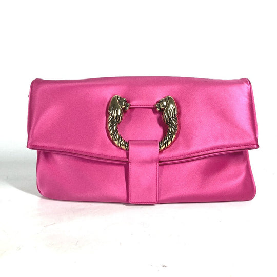 BVLGARI Shoulder Bag Satin pink 2WAY bag clutch bag Leoni Women Used Authentic