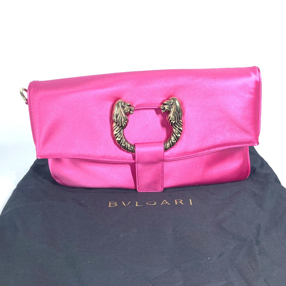 BVLGARI Shoulder Bag Satin pink 2WAY bag clutch bag Leoni Women Used Authentic