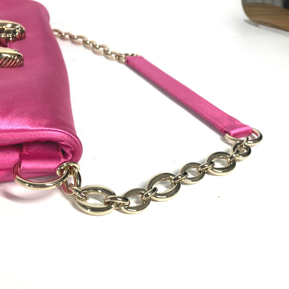 BVLGARI Shoulder Bag Satin pink 2WAY bag clutch bag Leoni Women Used Authentic