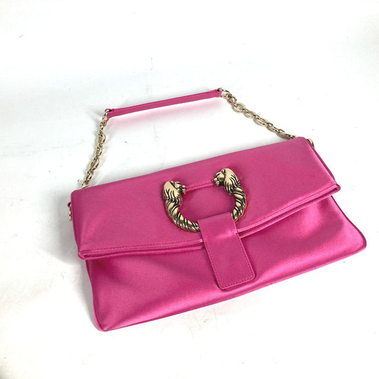 BVLGARI Shoulder Bag Satin pink 2WAY bag clutch bag Leoni Women Used Authentic