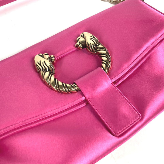 BVLGARI Shoulder Bag Satin pink 2WAY bag clutch bag Leoni Women Used Authentic