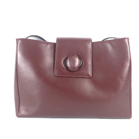 CARTIER Shoulder Bag leather wine-red Must Line Women Used Authentic