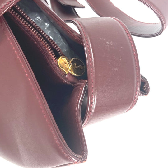 CARTIER Shoulder Bag leather wine-red Must Line Women Used Authentic