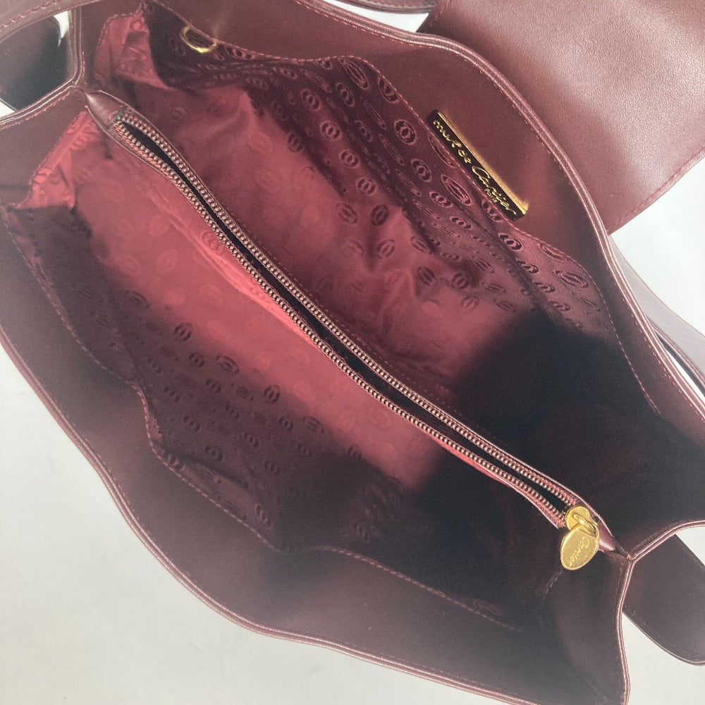 CARTIER Shoulder Bag leather wine-red Must Line Women Used Authentic