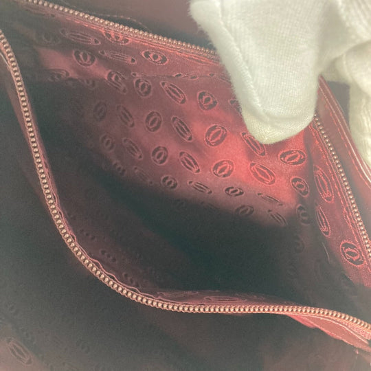 CARTIER Shoulder Bag leather wine-red Must Line Women Used Authentic