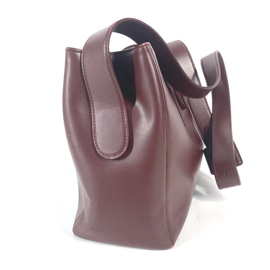 CARTIER Shoulder Bag leather wine-red Must Line Women Used Authentic