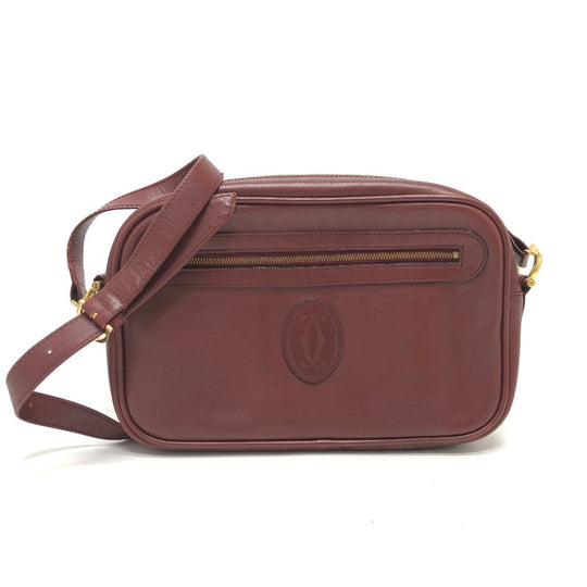 CARTIER Shoulder Bag leather wine-red Must Line Women Used Authentic