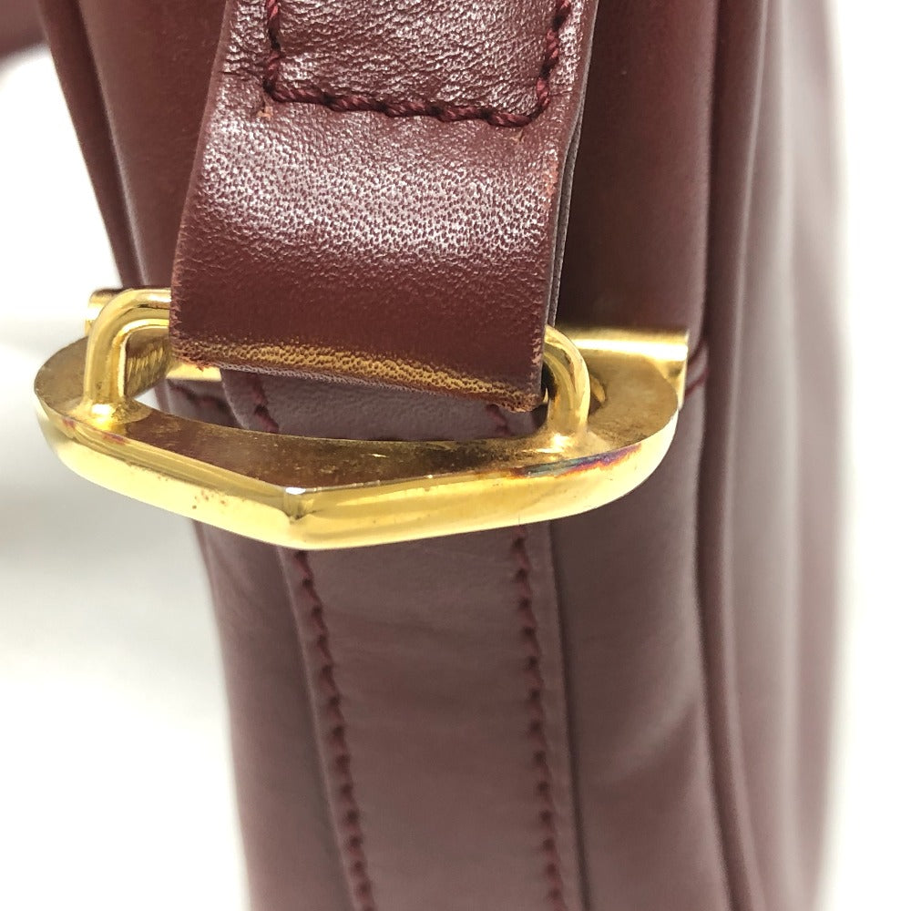 CARTIER Shoulder Bag leather wine-red Must Line Women Used Authentic