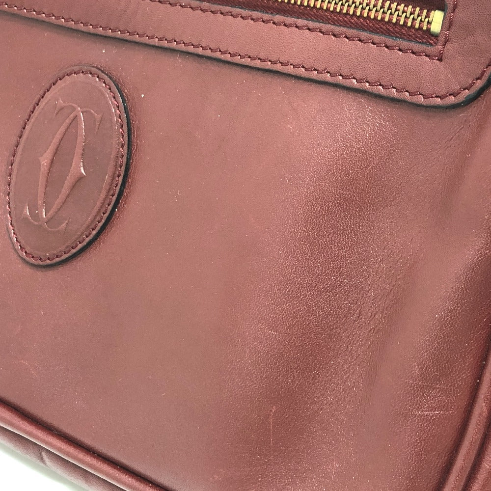 CARTIER Shoulder Bag leather wine-red Must Line Women Used Authentic