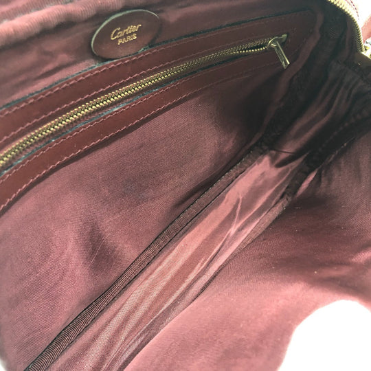 CARTIER Shoulder Bag leather wine-red Must Line Women Used Authentic