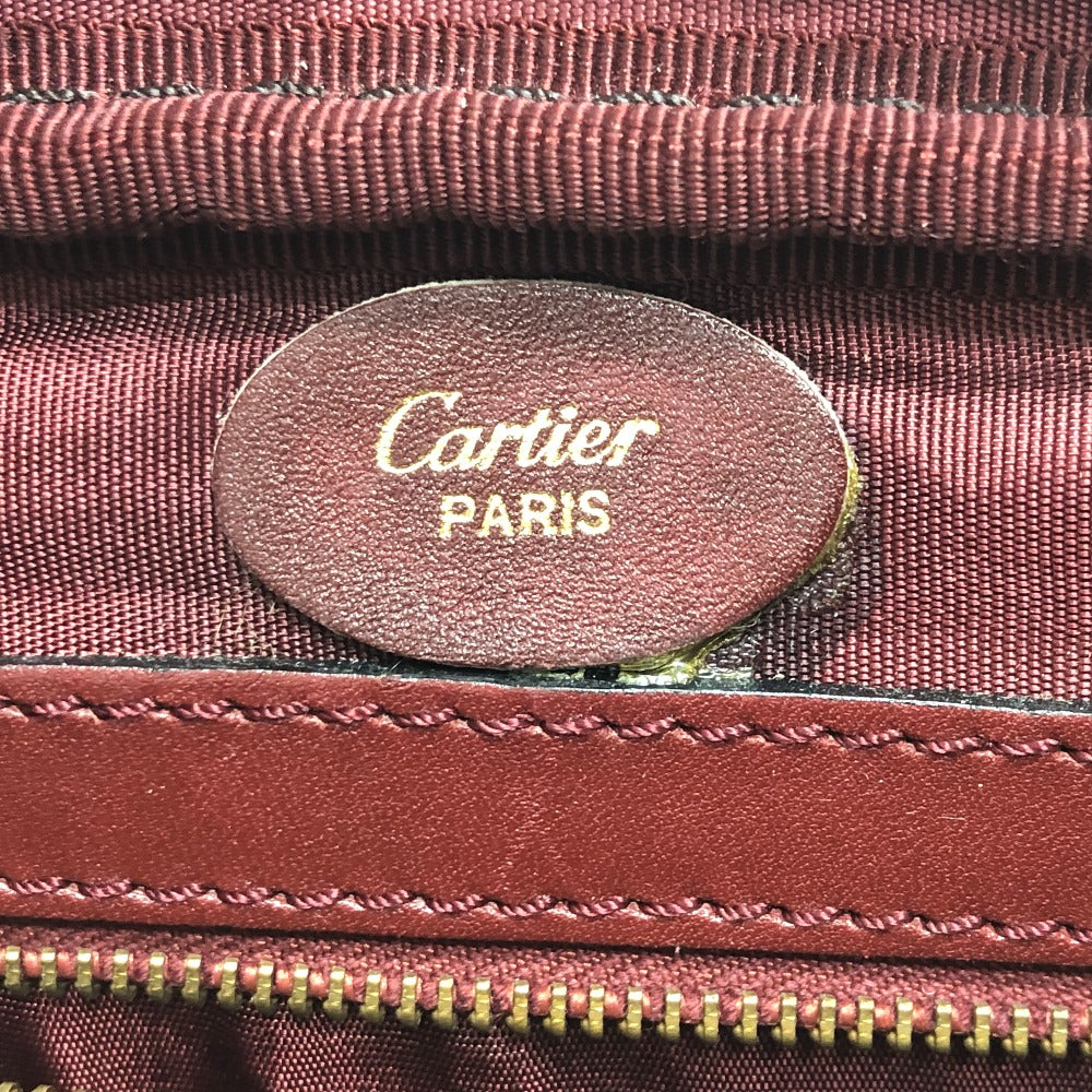 CARTIER Shoulder Bag leather wine-red Must Line Women Used Authentic