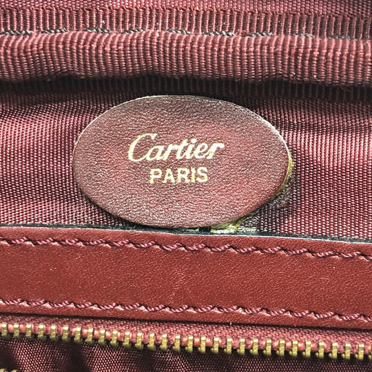 CARTIER Shoulder Bag leather wine-red Must Line Women Used Authentic
