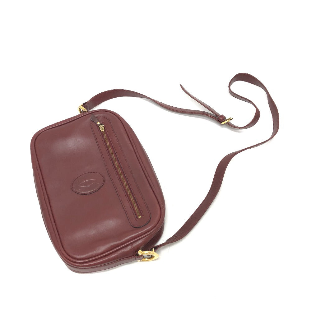 CARTIER Shoulder Bag leather wine-red Must Line Women Used Authentic