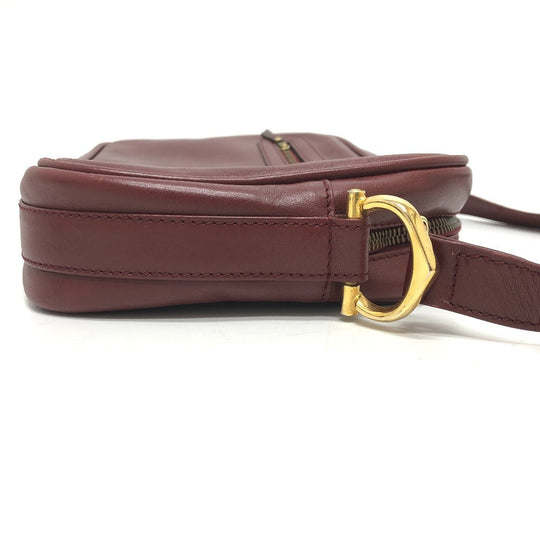 CARTIER Shoulder Bag leather wine-red Must Line Women Used Authentic