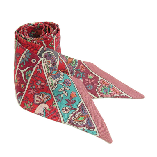 HERMES scarf silk Red Twilly Women Used Authentic