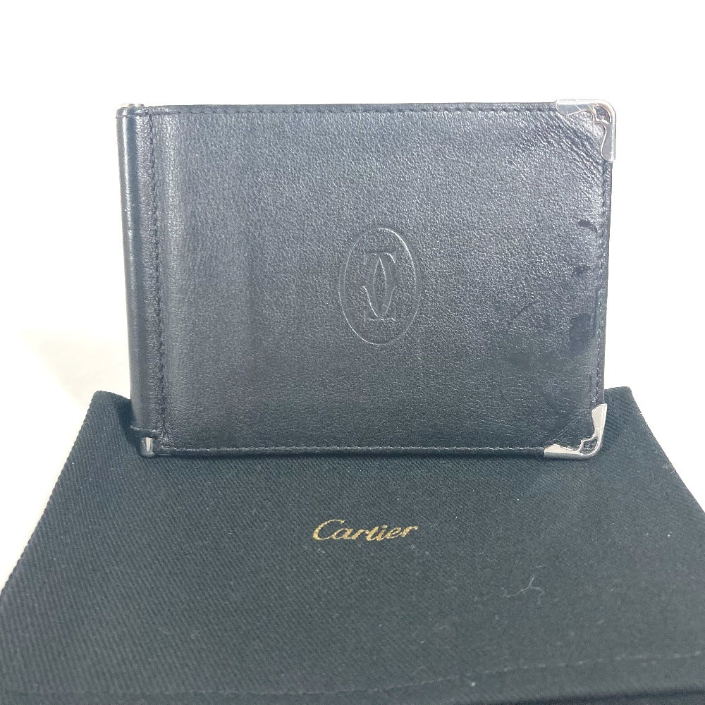 CARTIER Money clip L3000646 leather black Must Line logo Caposhon mens Used Authentic