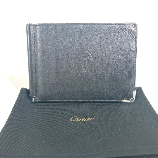 CARTIER Money clip L3000646 leather black Must Line logo Caposhon mens Used Authentic