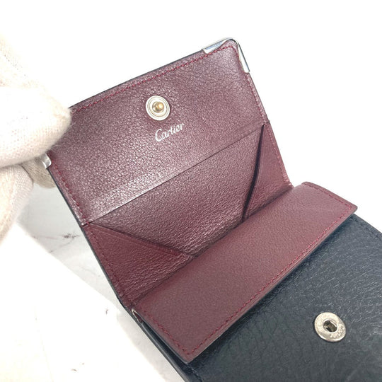 CARTIER Coin case leather black Must Line logo mens(Unisex) Used Authentic