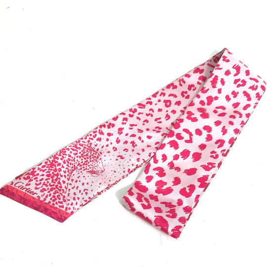 CARTIER scarf silk pink Novelty not for sale leopard PANTHERE leopard print leopard Women Used Authentic