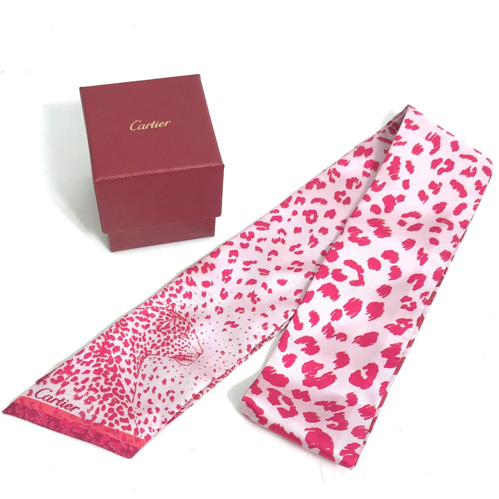 CARTIER scarf silk pink Novelty not for sale leopard PANTHERE leopard print leopard Women Used Authentic