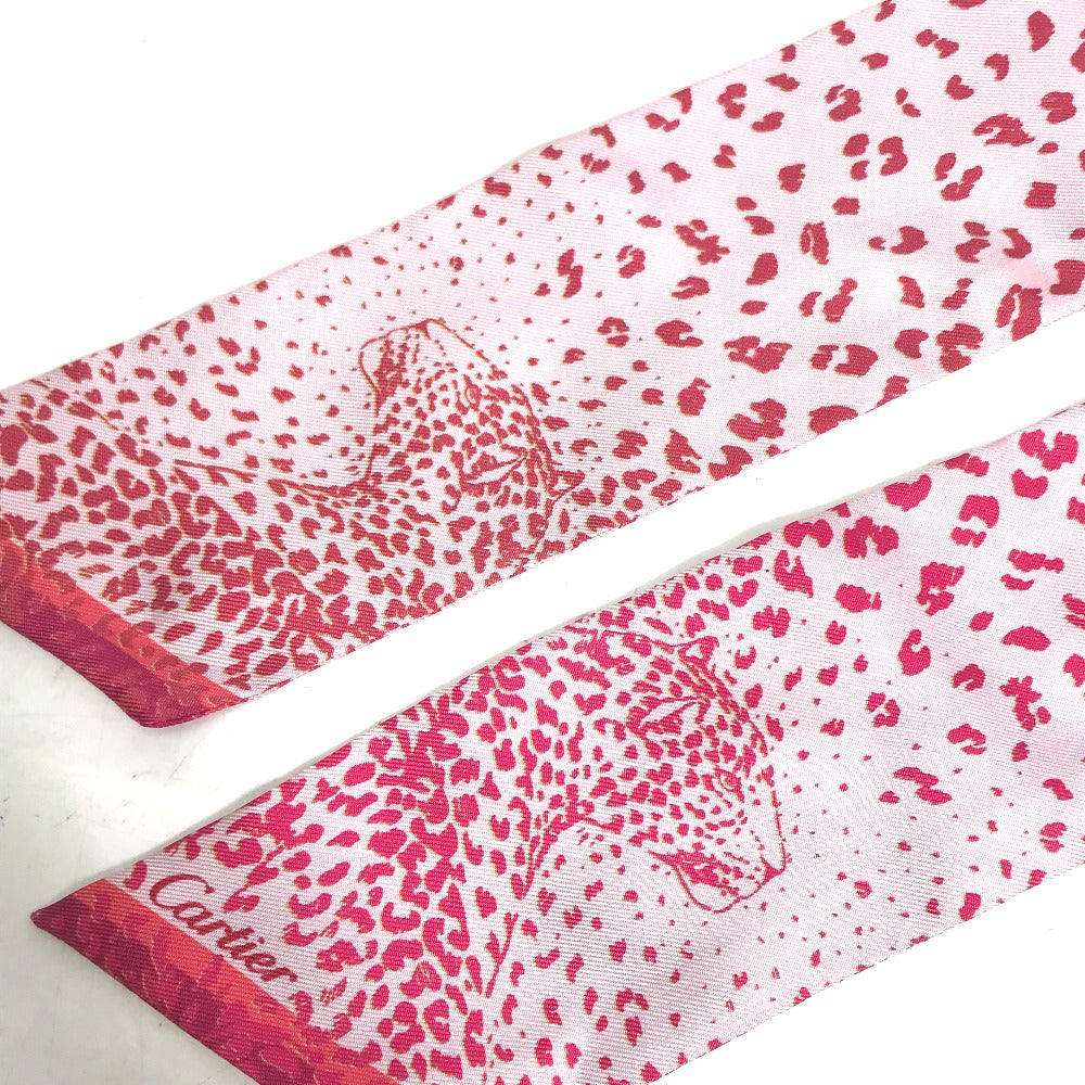 CARTIER scarf silk pink Novelty not for sale leopard PANTHERE leopard print leopard Women Used Authentic