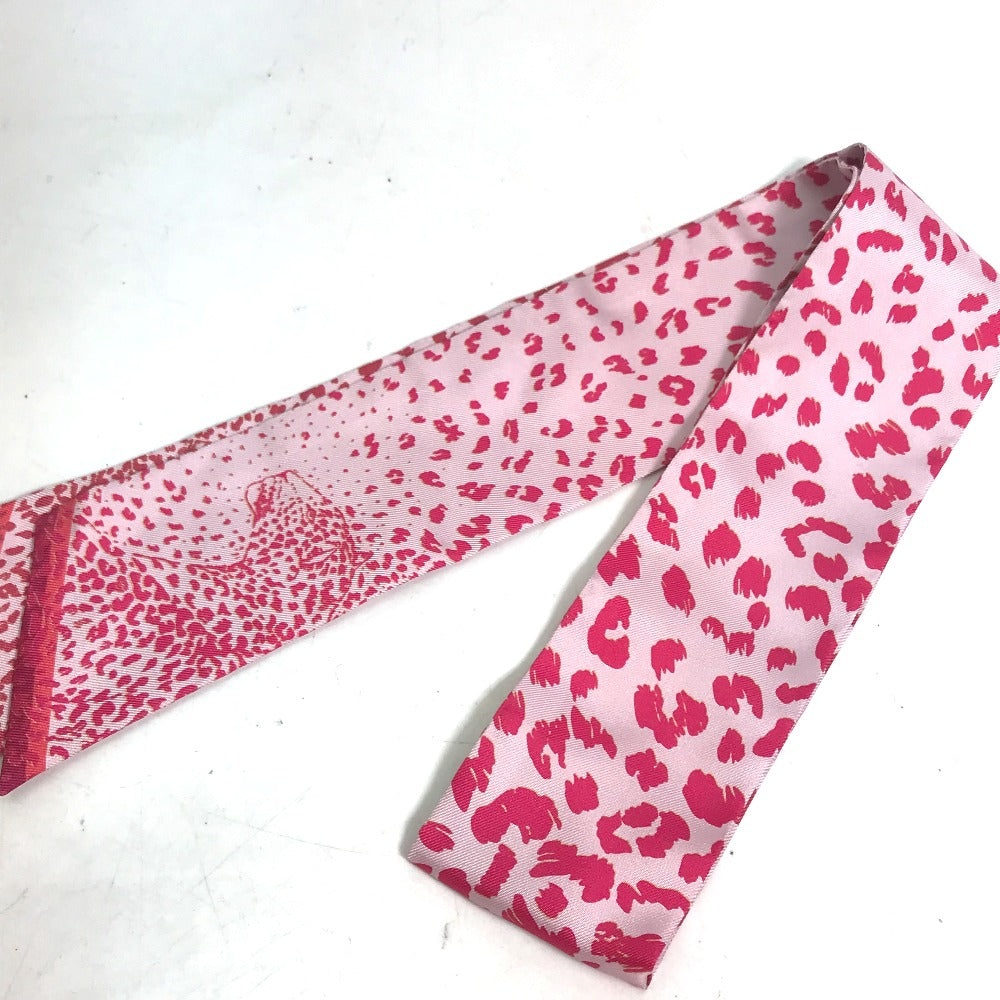 CARTIER scarf silk pink Novelty not for sale leopard PANTHERE leopard print leopard Women Used Authentic