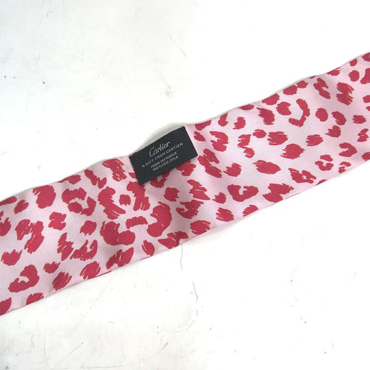 CARTIER scarf silk pink Novelty not for sale leopard PANTHERE leopard print leopard Women Used Authentic