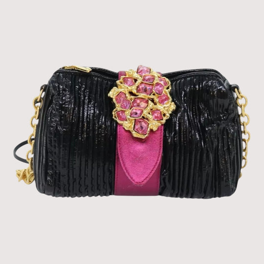 Miu Miu Chain Shoulder Bag Leather Black Pink Women 89796
