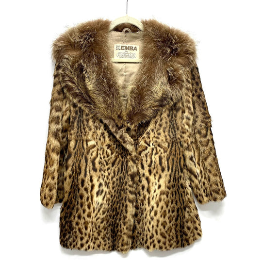 EMBA coat fur gold Leopard Cat Half length Women 11 Used Authentic