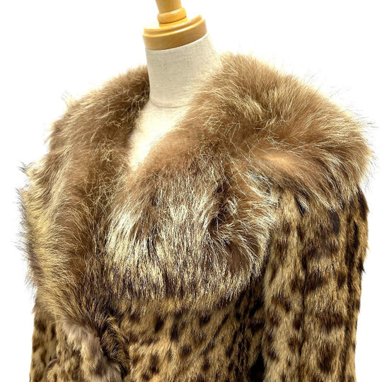 EMBA coat fur gold Leopard Cat Half length Women 11 Used Authentic