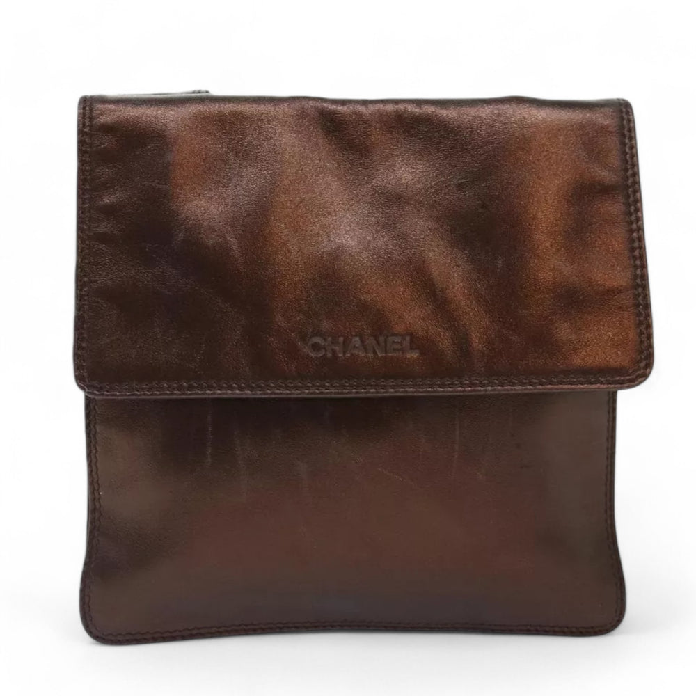 Chanel Vintage Shoulder Bag Leather Bronze Gold CC Women Crossbody