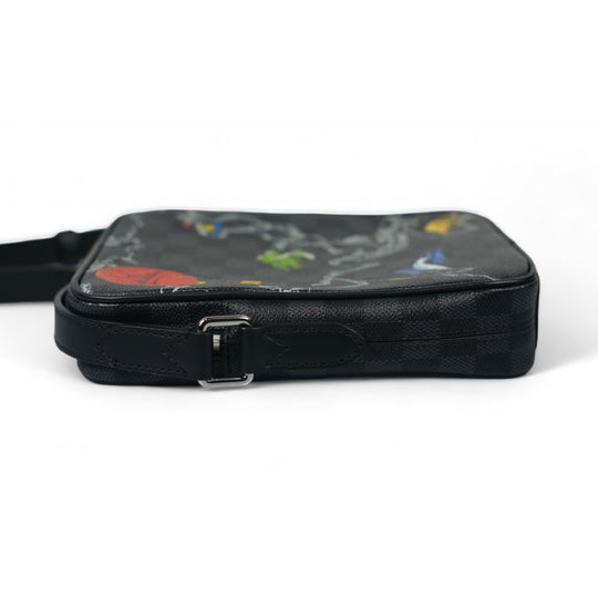 Louis Vuitton Damier Graphite Renaissance Map Danube Slim PM Crossbody Bag Black Multicolor Men's Shoulder Bag