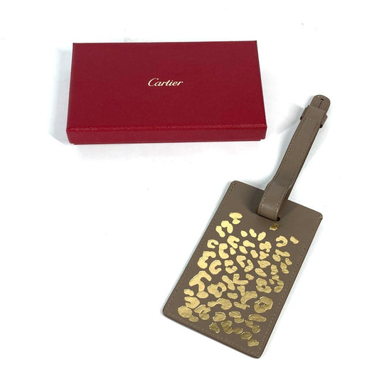 CARTIER Name tag leather beige PANTHERE Leopard unisex(Unisex) Used Authentic