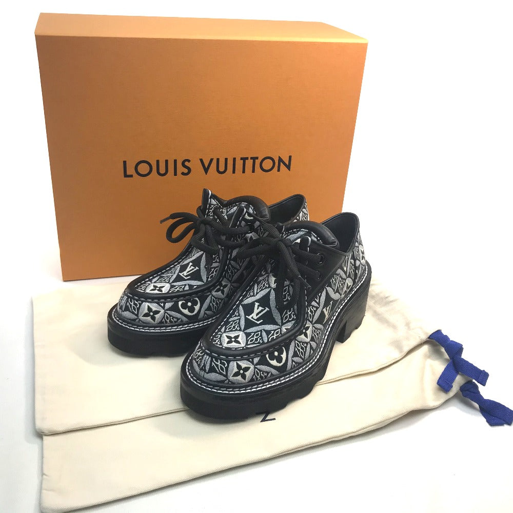 LOUIS VUITTON boots 1A8D3E Jacquard, Leather black LV Bobur Line Derby Chunky heel Women 37 Used Authentic