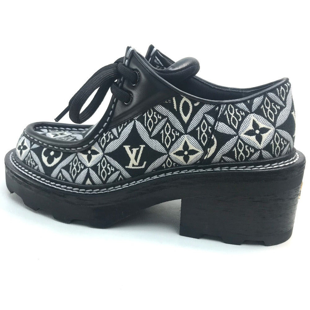 LOUIS VUITTON boots 1A8D3E Jacquard, Leather black LV Bobur Line Derby Chunky heel Women 37 Used Authentic