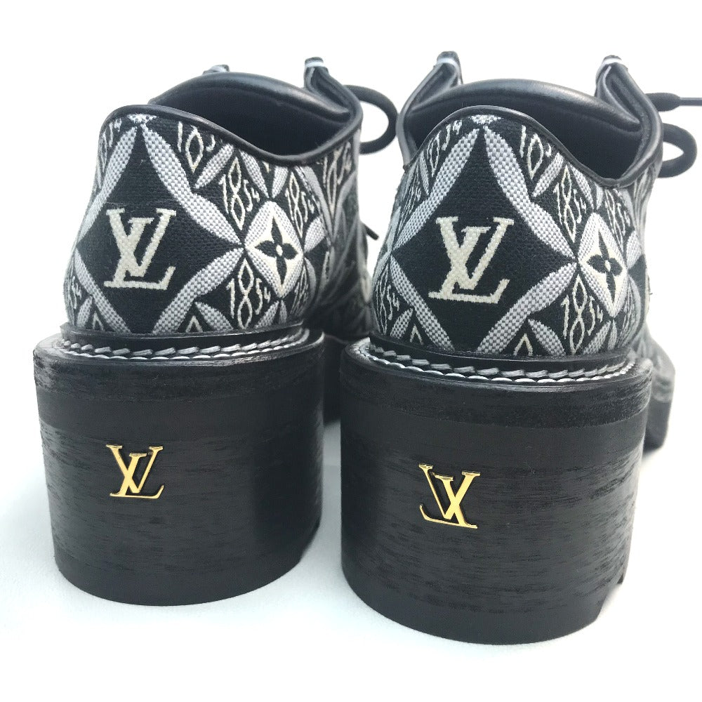 LOUIS VUITTON boots 1A8D3E Jacquard, Leather black LV Bobur Line Derby Chunky heel Women 37 Used Authentic