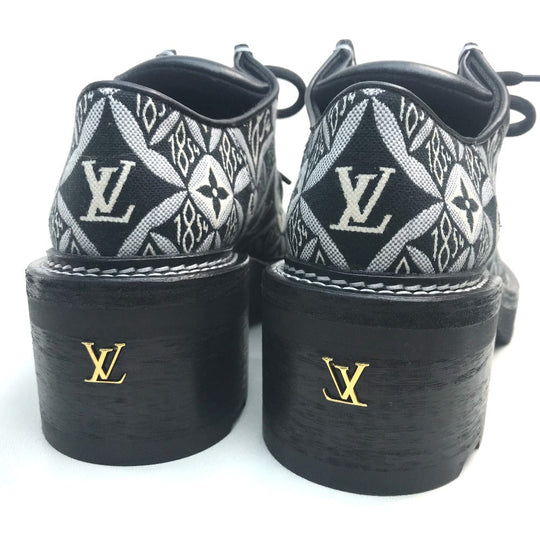 LOUIS VUITTON boots 1A8D3E Jacquard, Leather black LV Bobur Line Derby Chunky heel Women 37 Used Authentic