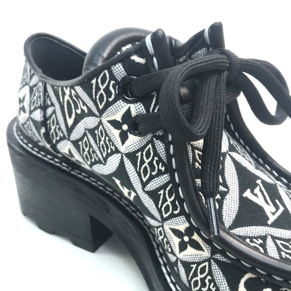 LOUIS VUITTON boots 1A8D3E Jacquard, Leather black LV Bobur Line Derby Chunky heel Women 37 Used Authentic