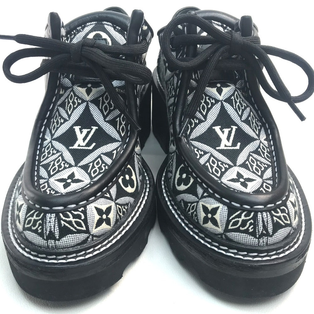 LOUIS VUITTON boots 1A8D3E Jacquard, Leather black LV Bobur Line Derby Chunky heel Women 37 Used Authentic