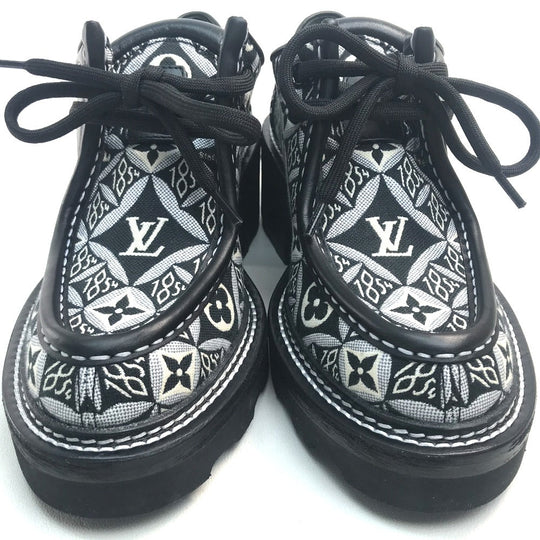 LOUIS VUITTON boots 1A8D3E Jacquard, Leather black LV Bobur Line Derby Chunky heel Women 37 Used Authentic