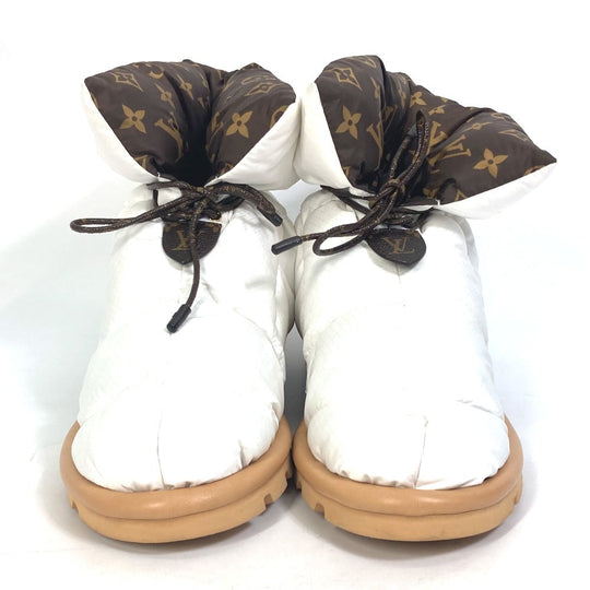 LOUIS VUITTON boots 1A8T3W Nylon, Nylon White x brown Shoe Monogram Pillow Line Ankle Boots Women 37 Used Authentic