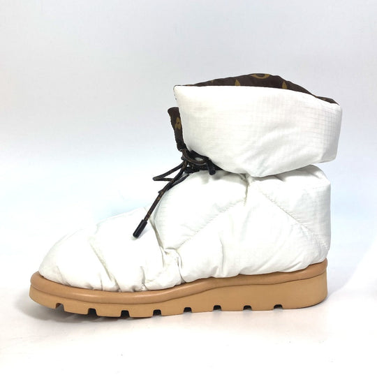 LOUIS VUITTON boots 1A8T3W Nylon, Nylon White x brown Shoe Monogram Pillow Line Ankle Boots Women 37 Used Authentic