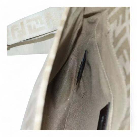 Fendi Zucca Canvas Shoulder Bag Beige Unisex Handbag